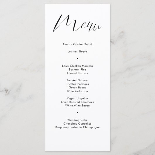 Delicate Black Calligraphy Script Wedding Menu (Voorkant)