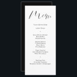 Delicate Black Calligraphy Script Wedding Menu<br><div class="desc">Deze moderne trouwmenukaart bevat moderne, delicate kalligrafie en eenvoudige typografie voor uw trouwmenu op witte achtergrond aan de voorzijde en een zwarte vaste backer. Ideaal voor een moderne maar klassieke bruiloft of andere gebeurtenis, bruiloft met een zwart-wit kleurenthema of elegante bruiloft. Op de achterkant is ruimte voor uw namen en...</div>