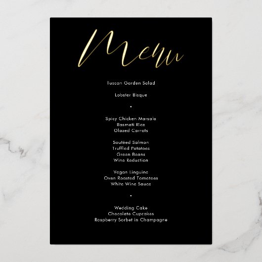 Delicate Black Calligraphy Script Wedding Menu Folie Uitnodiging (Voorkant)
