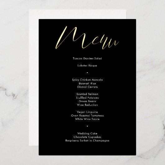 Delicate Black Calligraphy Script Wedding Menu Folie Uitnodiging (Voorkant / Achterkant)