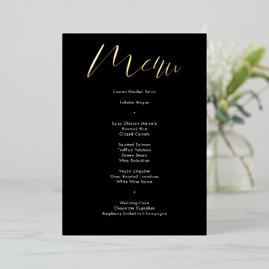 Delicate Black Calligraphy Script Wedding Menu Folie Uitnodiging (Staand Voorkant)
