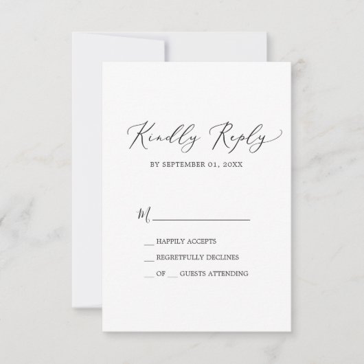 Delicate Black Calligraphy Simple RSVP-kaart RSVP Kaartje (Voorkant)