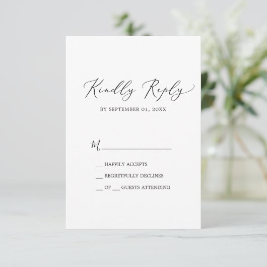 Delicate Black Calligraphy Simple RSVP-kaart RSVP Kaartje (Staand voorkant)