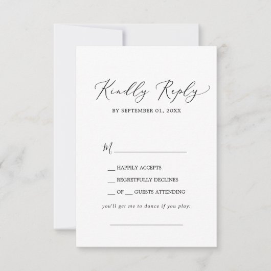 Delicate Black Calligraphy Song Request RSVP-kaart RSVP Kaartje (Voorkant)