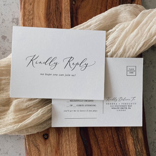 Delicate Black Calligraphy Song RSVP Briefkaart