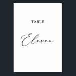 Delicate Black Calligraphy Table Eleven Kaart<br><div class="desc">Dit delicate zwarte kalligrafietabel elf-tabelnummer is perfect voor een moderne bruiloft. Het romantische, minimalistische design is voorzien van een mooie en elegante zwarte typografie op een witte achtergrond met een schone en eenvoudige look. De prints op de voor- en achterzijde van de kaart (dubbelzijdig). Andere tabelnummers in het collectie worden...</div>