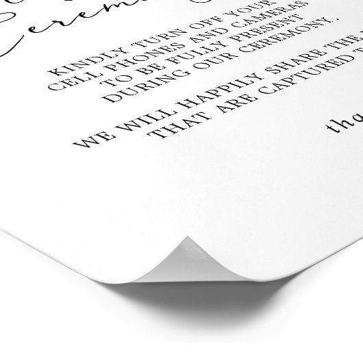 Delicate Black Calligraphy Unplugged Ceremony Sign Poster (Hoek)