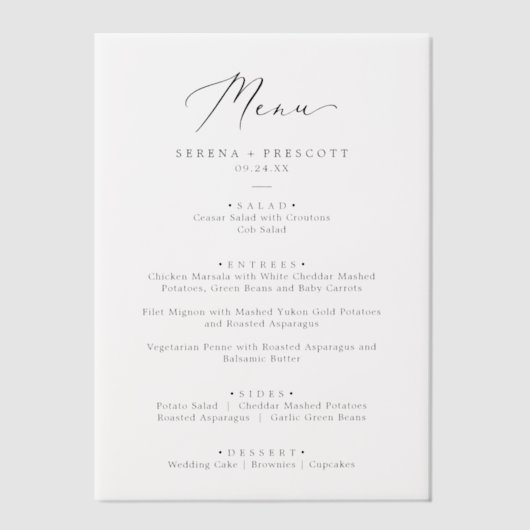 Delicate Black Calligraphy Vellum Wedding Menu Vellum Uitnodigingen (Voorkant)