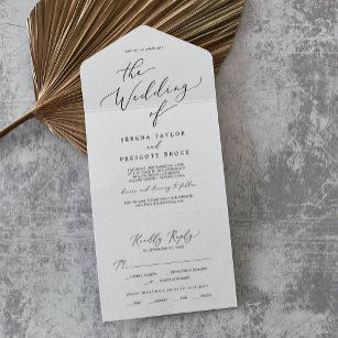 Delicate Black Calligraphy Wedding All In One Uitnodiging