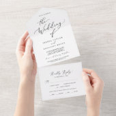 Delicate Black Calligraphy Wedding All In One Uitnodiging (Afscheurbaar)