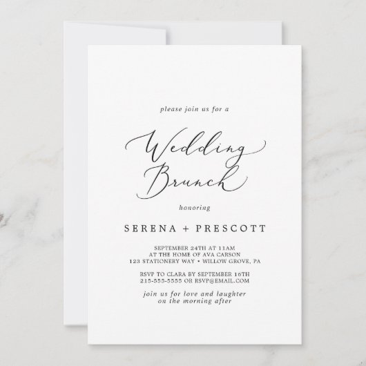 Delicate Black Calligraphy Wedding Brunch Kaart (Voorkant)