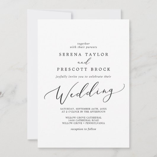 Delicate Black Calligraphy Wedding Kaart (Voorkant)
