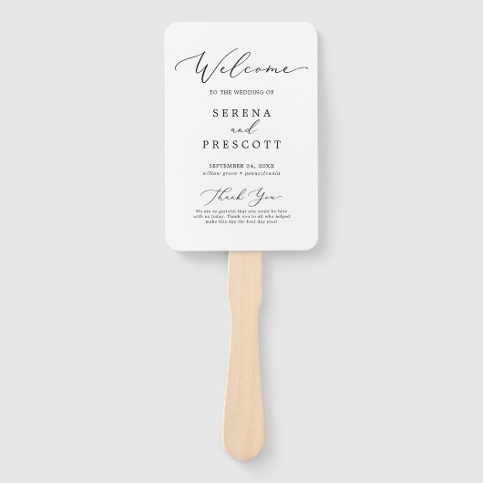 Delicate Black Calligraphy Wedding Party Programme Handwaaier (Voorkant)