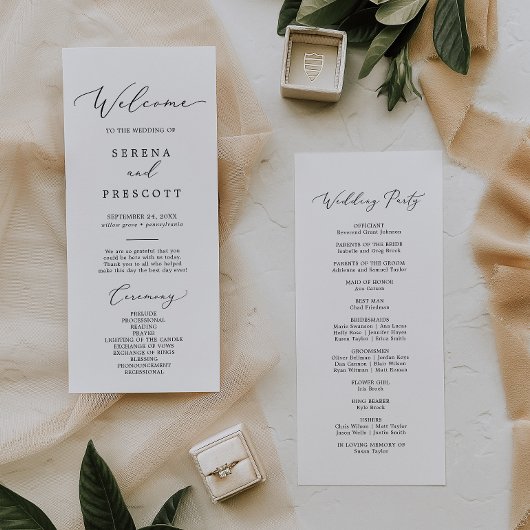 Delicate Black Calligraphy Wedding Party Programme Programmakaart