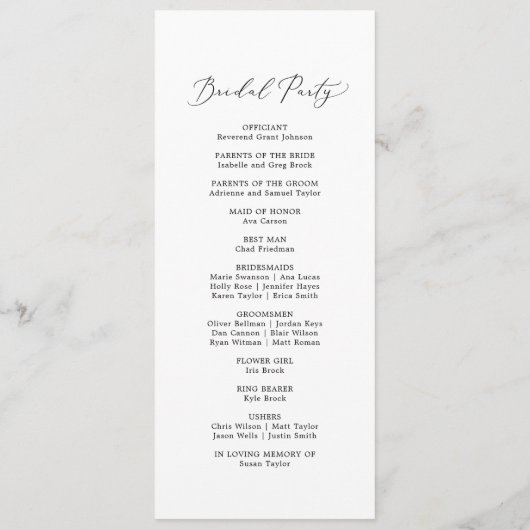 Delicate Black Calligraphy Wedding Programme Programmakaart (Achterkant)
