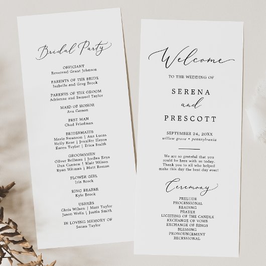 Delicate Black Calligraphy Wedding Programme Programmakaart