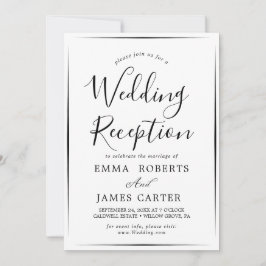 Delicate Black Calligraphy Wedding Reception Kaart