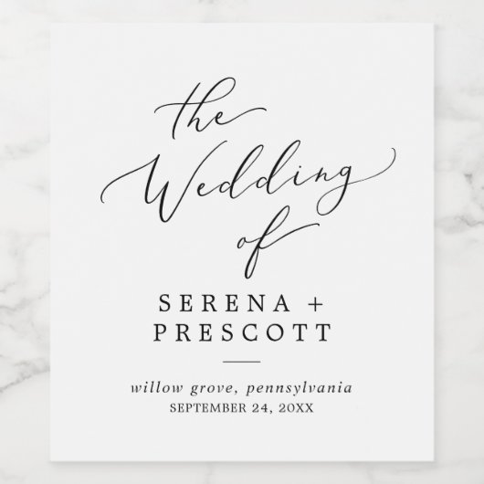 Delicate Black Calligraphy Wedding Wijn Etiket (Enkel label)