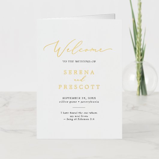 Delicate Black & Gold Foil vouded Wedding Program Folie Wenskaart (Voorkant)
