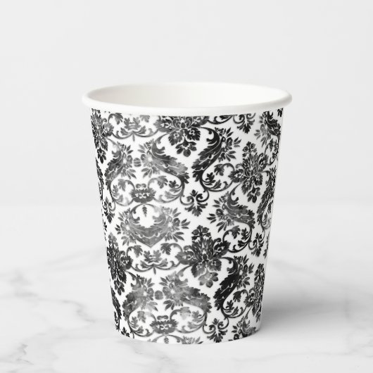 Delicate Black Grunge Damask-papierbekertjes Papieren Bekers (Achterkant)