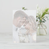 Delicate Black Monogram Calligraphy Photo Wedding Kaart (Staand voorkant)