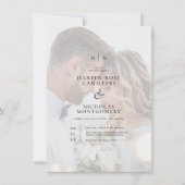 Delicate Black Monogram Calligraphy Photo Wedding Kaart (Voorkant)