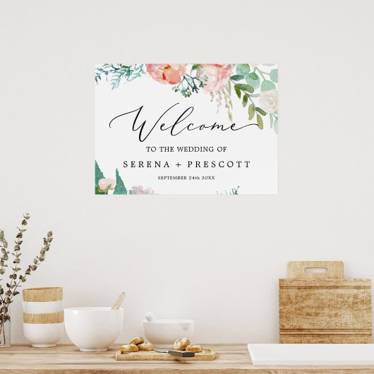 Delicate Black | Romantic Peony Wedding Welcome Poster (Keuken)