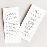 Delicate Black Wedding Menu en schema van evenemen<br><div class="desc">Deze delicate zwarte bruiloft menu en schema van evenementen kaart is perfect voor een moderne bruiloft. Het romantische minimalistische ontwerp heeft een mooie en elegante zwarte typografie op een witte achtergrond met een schone en eenvoudige uitstraling. Deze dubbelzijdige menu- en evenementenkaart kan worden gebruikt voor een huwelijksreceptie, repetitiediner of elk...</div>