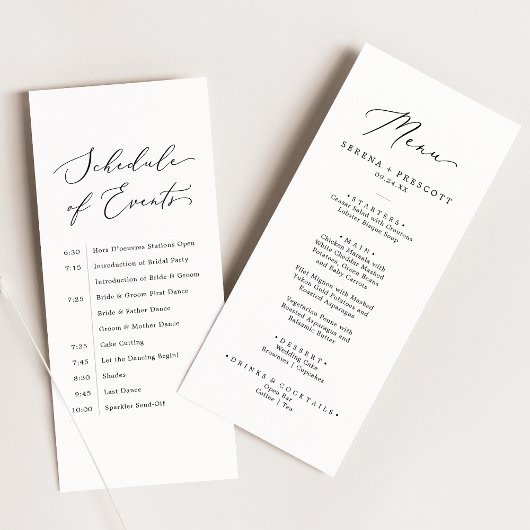 Delicate Black Wedding Menu en schema van evenemen