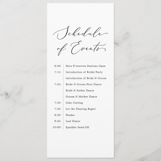 Delicate Black Wedding Menu en schema van evenemen (Achterkant)