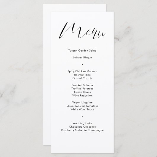 Delicate Black White Calligraphy Script Wedding Menu (Voorkant / Achterkant)