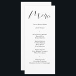 Delicate Black White Calligraphy Script Wedding Menu<br><div class="desc">Deze moderne zwarte en witte trouwmenukaart is uitgerust met moderne, delicate kalligrafie en eenvoudige typografie voor uw trouwmenu. Ideaal voor een moderne maar klassieke bruiloft of andere gebeurtenis, bruiloft met een zwart-wit kleurenthema of elegante bruiloft. Op de achterkant is ruimte voor uw namen en trouwdatum - of verwijder gewoon de...</div>