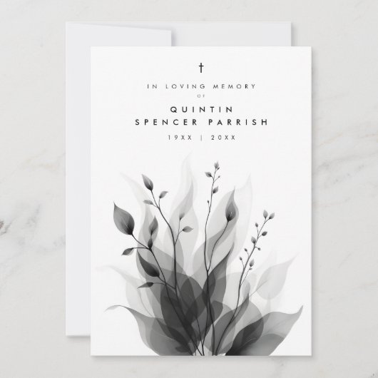 Delicate Black & White Overlapping Leaves & Flower (Voorkant)