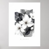 Delicate Black White Overlapping Leaves & Flowers Poster (Voorkant)