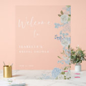 Delicate Blauw Groen Bloemen Welkom Acryl Bord (Huwelijk)