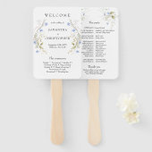 Delicate blauw Wildflower krans lijst programma Handwaaier (Voorkant en achterkant)