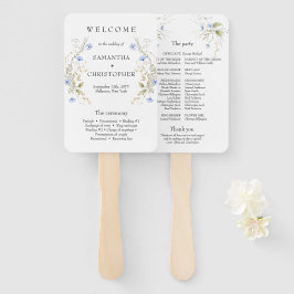 Delicate blauw Wildflower krans lijst programma Handwaaier