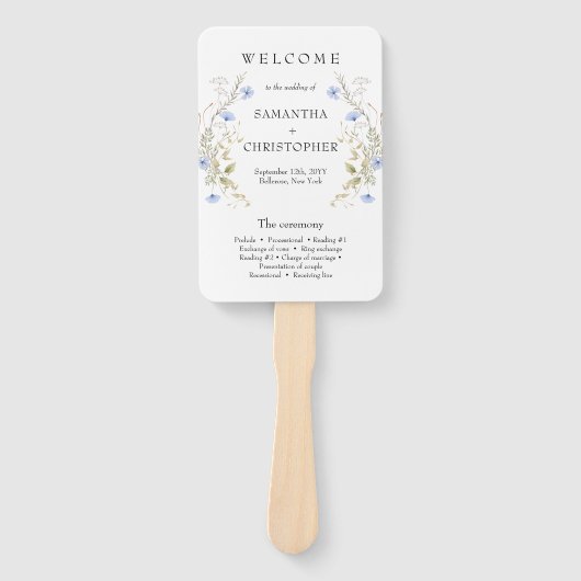 Delicate blauw Wildflower krans lijst programma Handwaaier (Voorkant)