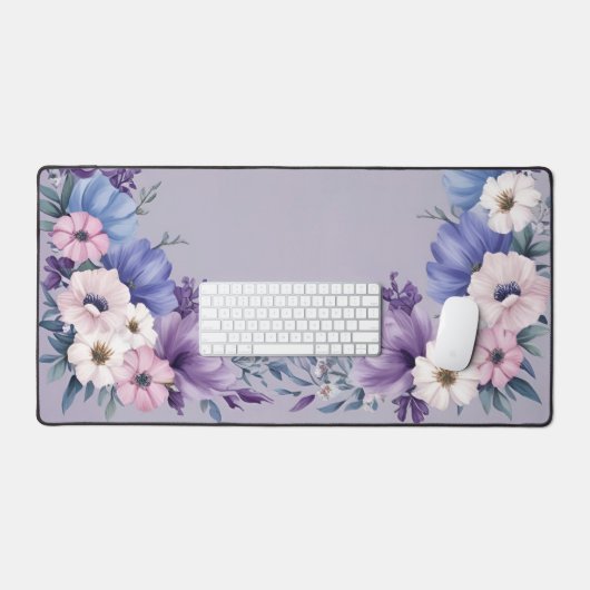 Delicate blauw, wit, roze en Paarse zomerbloemen Bureaumat (Keyboard & Muis)
