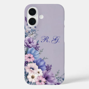 Delicate blauw, wit, roze en Paarse zomerbloemen iPhone 16 Hoesje