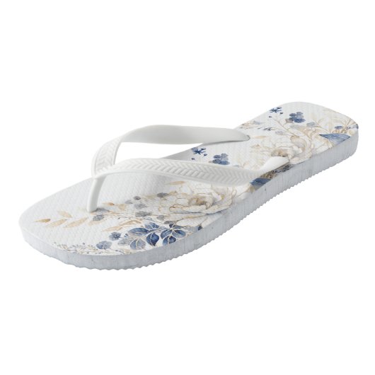 Delicate Blauwe Bloem Flip Flops (Schuin)