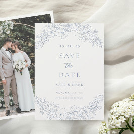 Delicate Blauwe Bloem Foto Bruiloft Save the Date