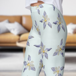 Delicate blauwe bloemblaadjes patroon leggings