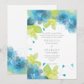 Delicate blauwe bloemen bloemlentebruiloft kaart (Voorkant / Achterkant)