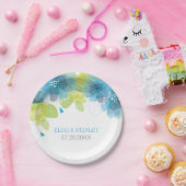 Delicate blauwe bloemen bloemlentebruiloft papieren bordje (Feest)