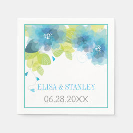 Delicate blauwe bloemen bloemlentebruiloft servetten