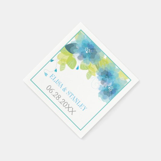 Delicate blauwe bloemen bloemlentebruiloft servetten (Hoek)