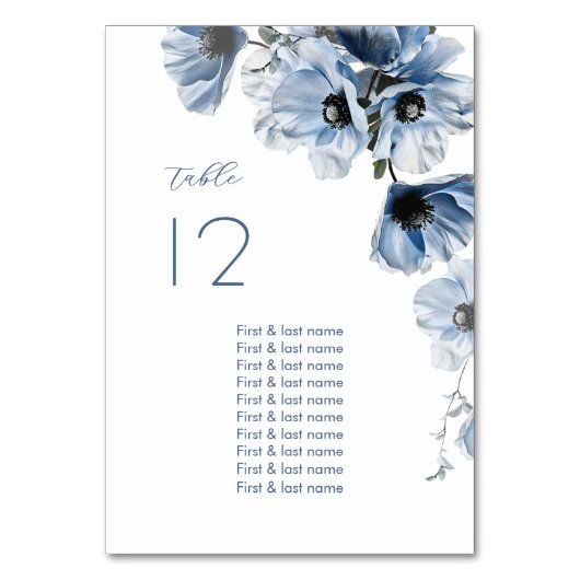 Delicate Blauwe Bloemen Bruiloft Kaart (Voorkant)