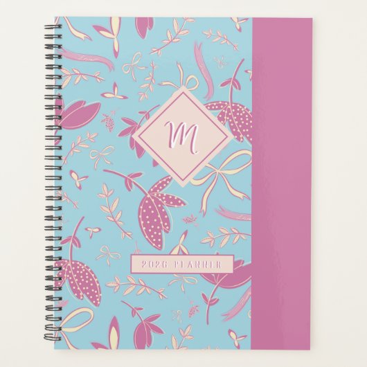 Delicate blauwe bloemen en bogen planner (Voorkant)