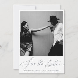 Delicate Blauwe Bloemen Kalligrafie Foto Save The Date